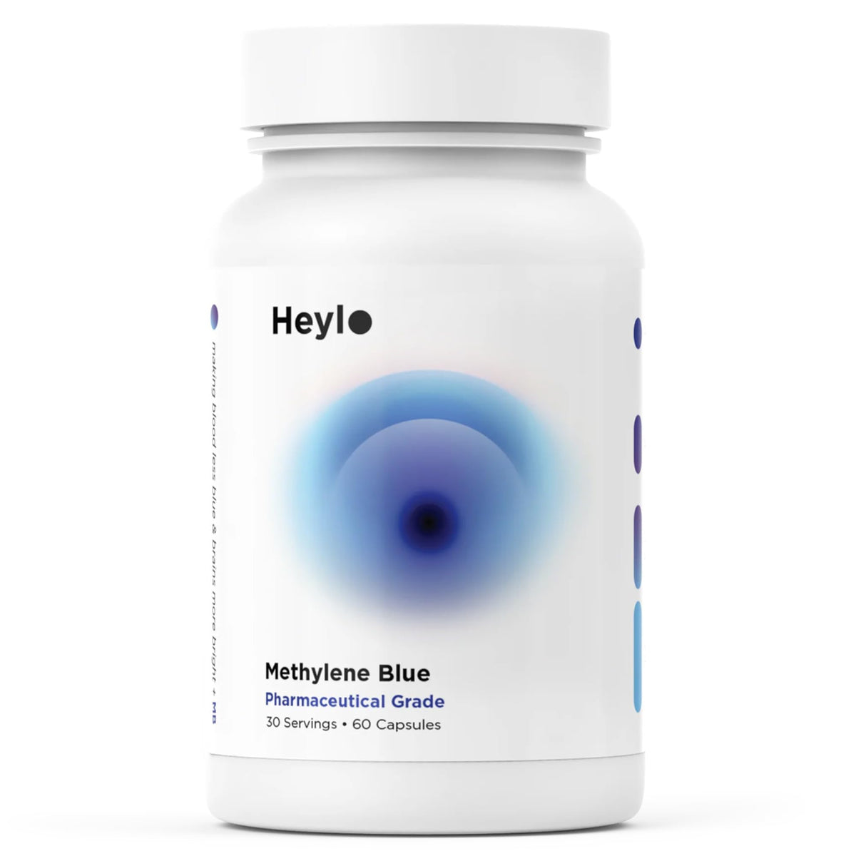 Heylo Health Methylene Blue bottle signals cognitive energy support.