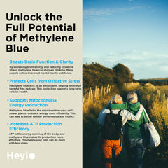 Heylo Health Methylene Blue capsules display third-party testing badge for trust.
