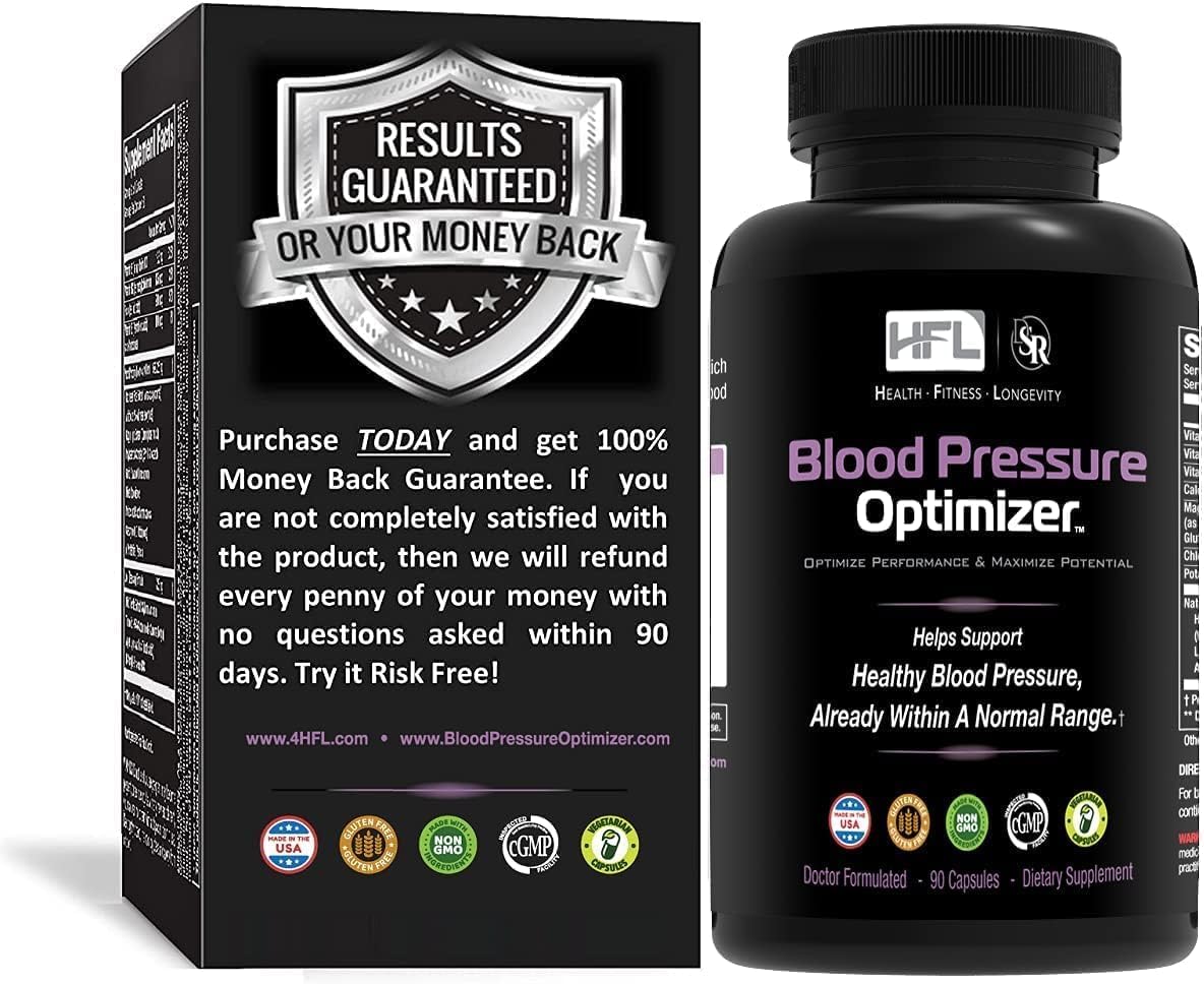 HFL Blood Pressure Optimizer bottle shows doctor-formulated vascular support