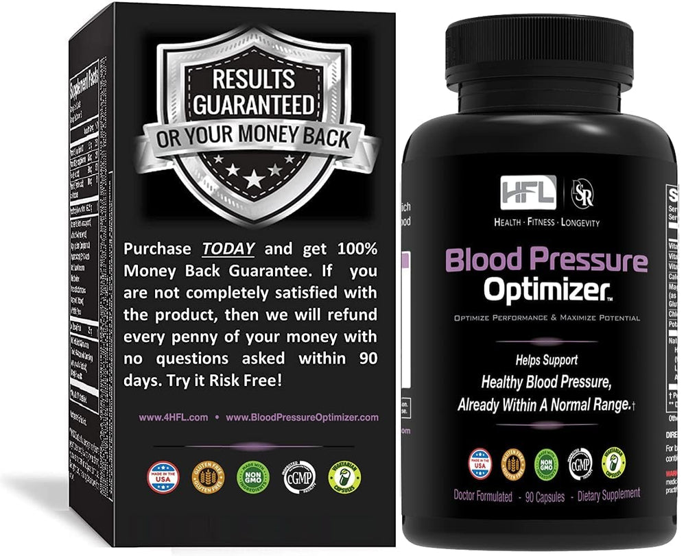 HFL Blood Pressure Optimizer label highlights natural extracts for heart health