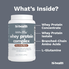 Hi-Health Udder Bliss chocolate whey protein in a shaker for a refreshing shake.