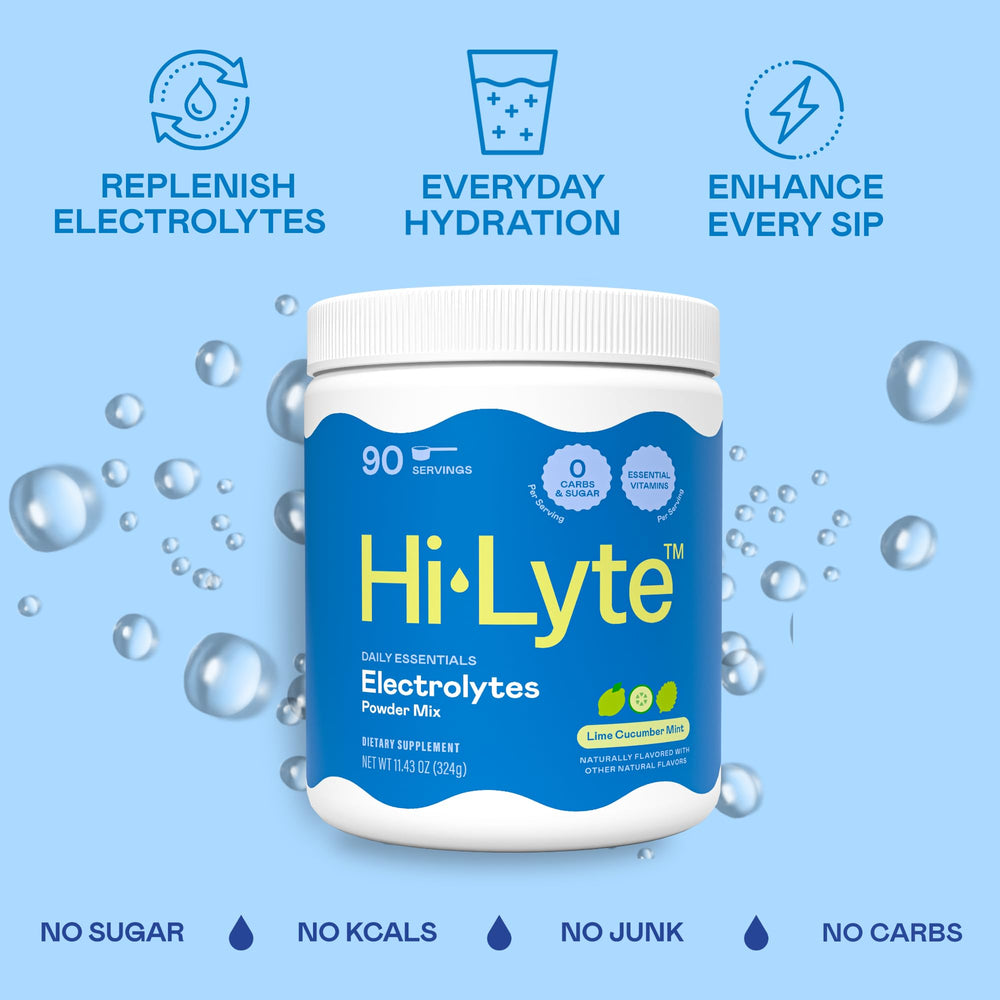 Hi-Lyte Daily Essentials powder scoop highlighting sugar-free hydration for fasting days