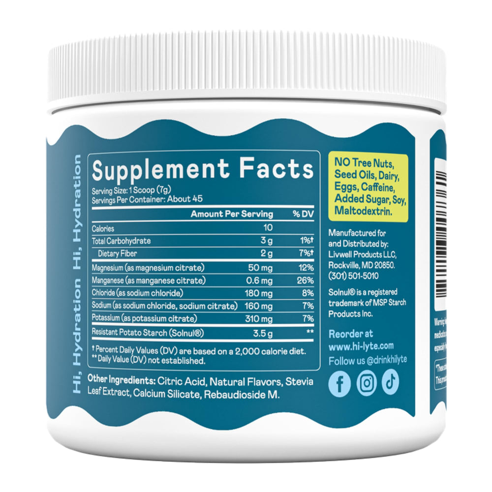 Hi-Lyte powder dissolving in a glass for quick hydration.