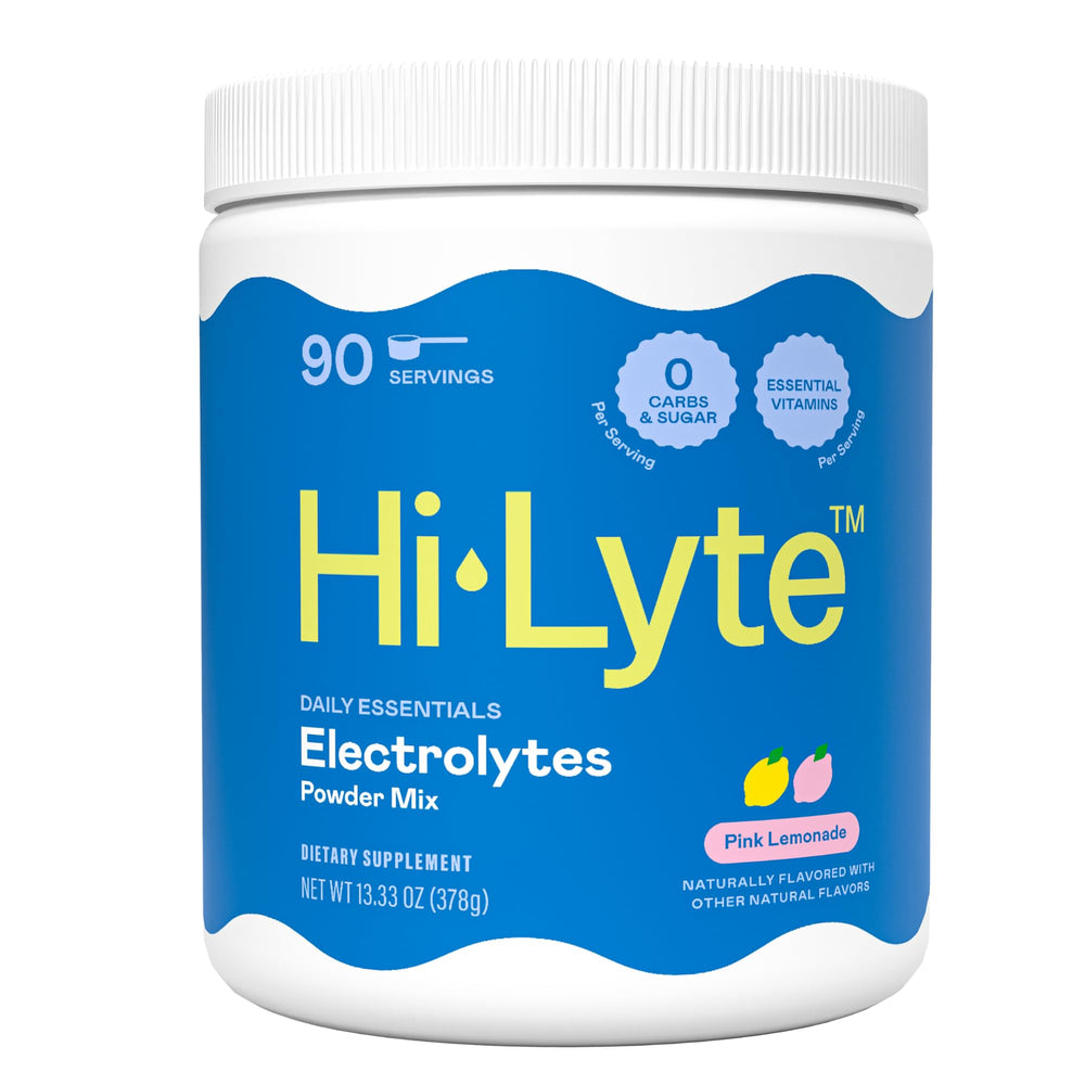 Hi-Lyte Electrolyte Powder bottle for sugar-free daily hydration and quick recovery.