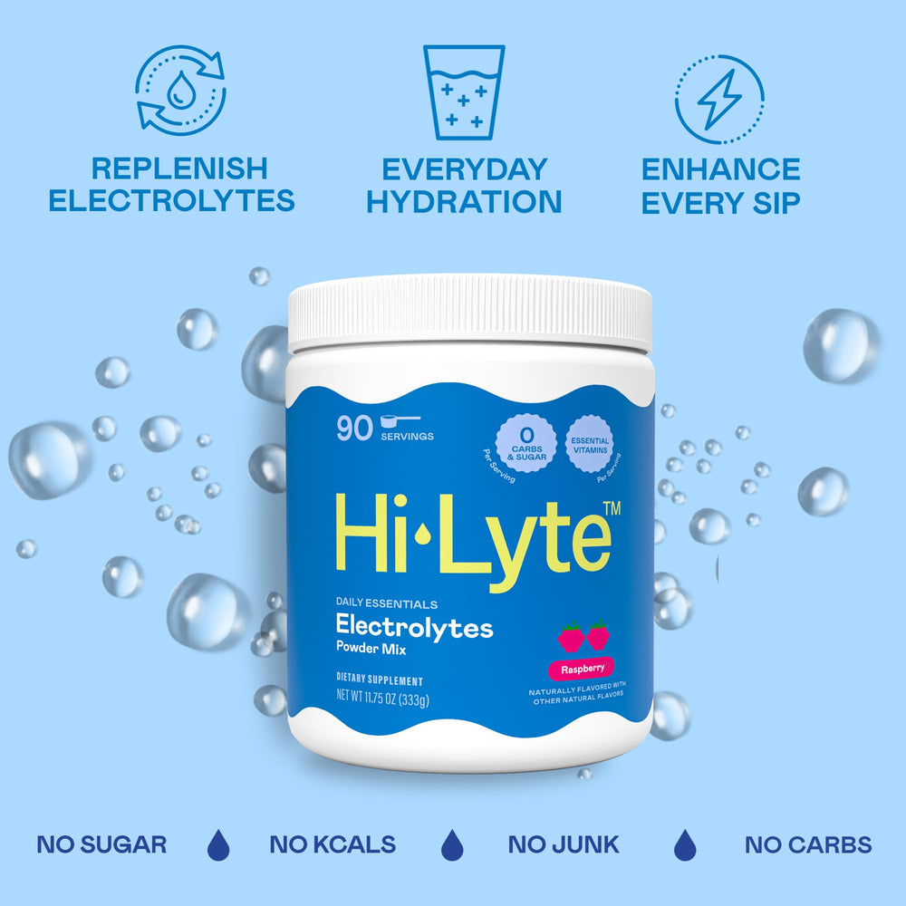 Hi-Lyte Electrolyte Powder label close-up highlighting minerals for hydration.