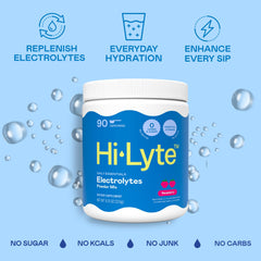Hi-Lyte Electrolyte Powder label close-up highlighting minerals for hydration.