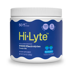 Hi-Lyte K1000 blue raspberry bottle showing keto-friendly electrolyte balance.