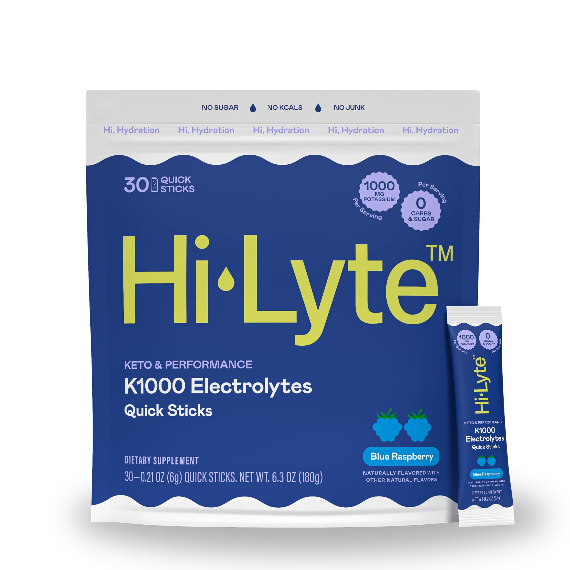 Hi-Lyte K1000 blue raspberry quick stick packet for hydration on the go.