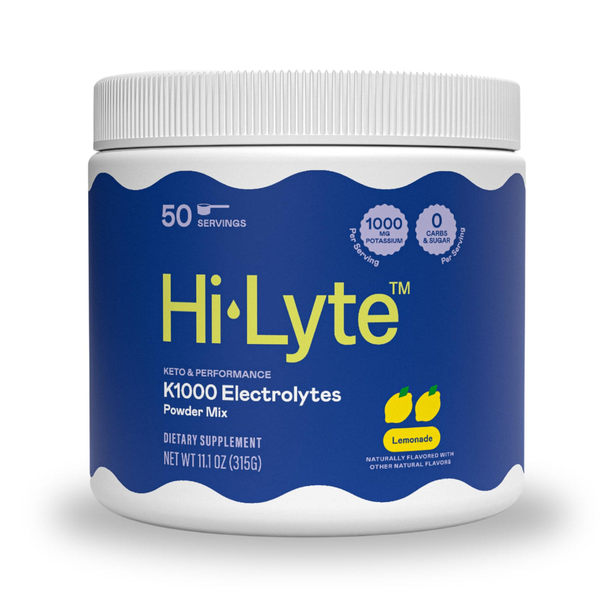 Hi-Lyte K1000 Lemonade bottle for refreshing keto hydration.