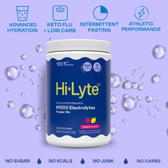 Hi-Lyte K1000 Raspberry Lemon dissolving in water for quick hydration.