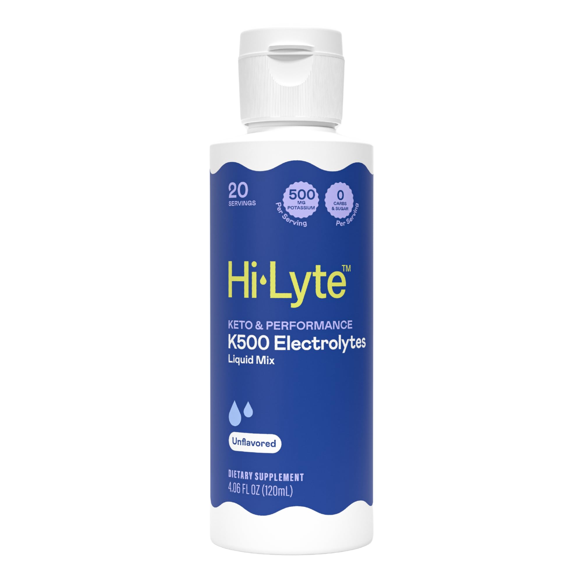 Hi-Lyte K500 electrolyte drops bottle closeup for fast hydration support on the go.