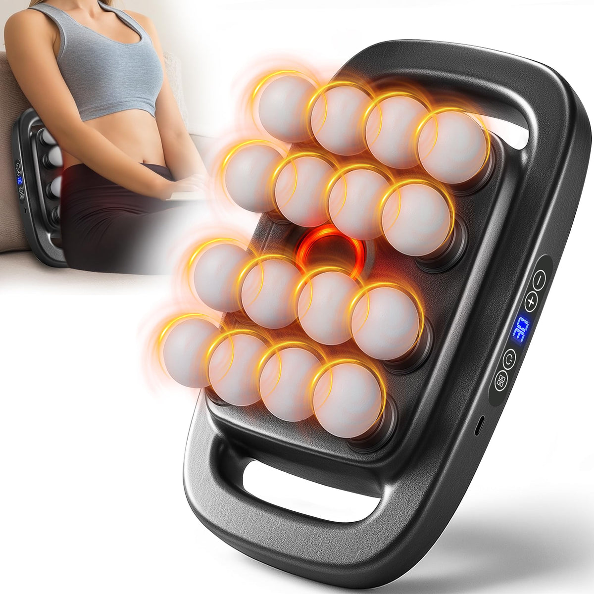 HIADGUNNR 16-head massage gun front view for compact home use.
