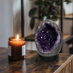 HIBCIGA Amethyst geode in living space for calming ambiance