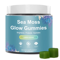 HICFRWE Sea Moss Glow Gummies bottle closeup highlighting growth support.