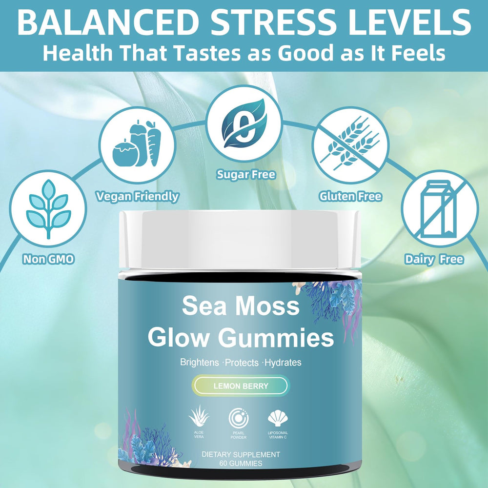 HICFRWE Sea Moss Glow Gummies chewy texture closeup for convenient daily use.