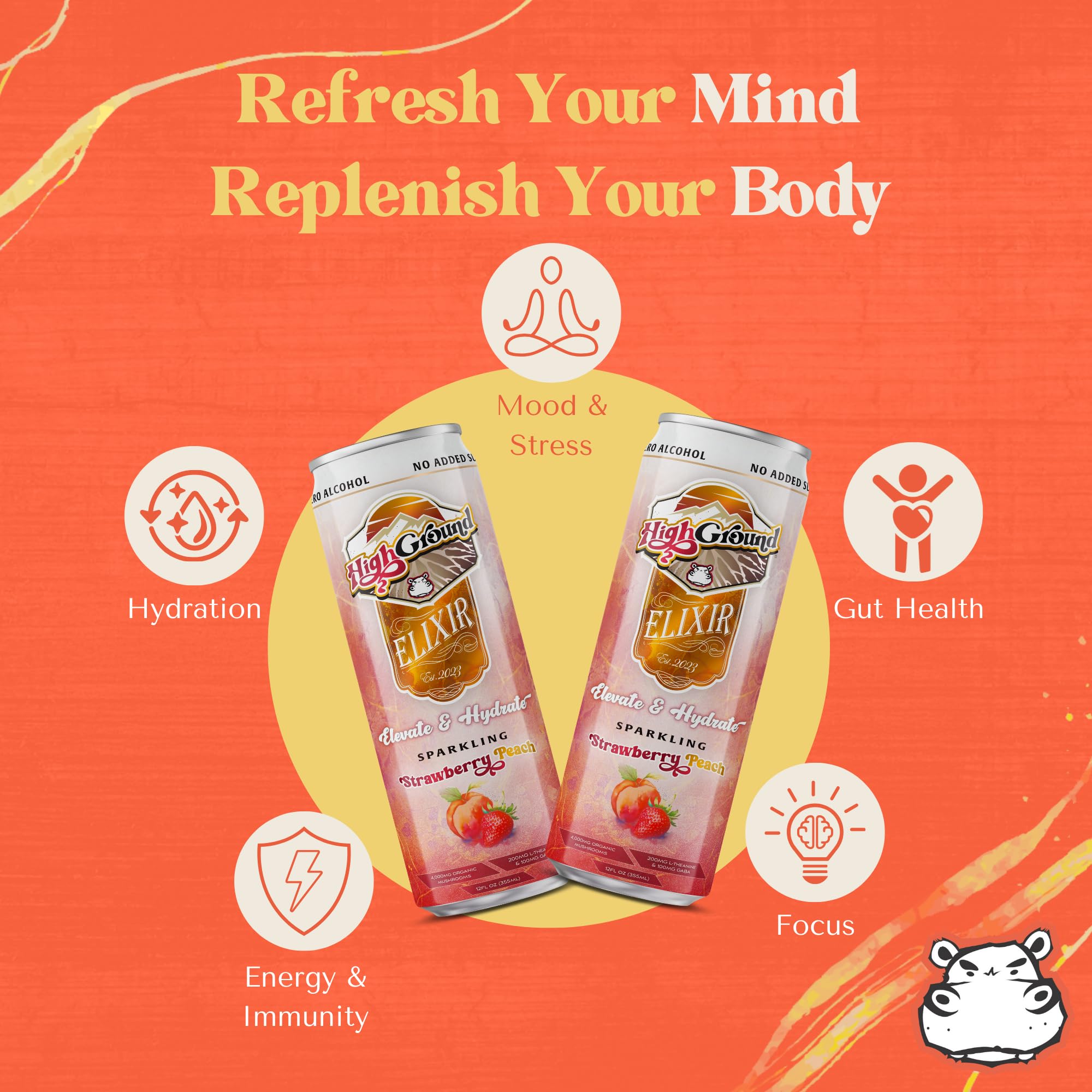 High Ground Elixir ingredients image—Cordyceps and Chaga support daily vitality
