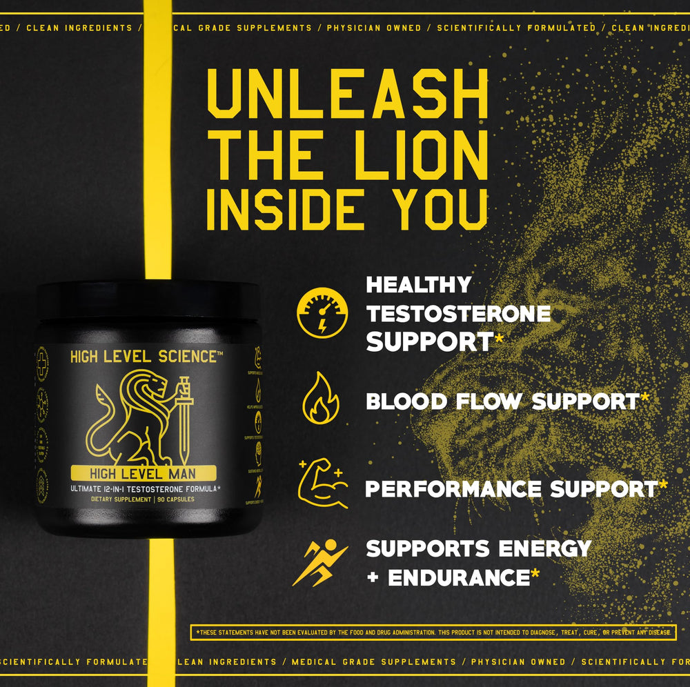 High Level Man capsules closeup highlighting easy-to-take capsules for endurance
