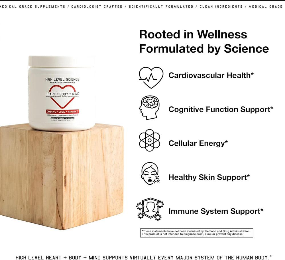 Close-up of High Level label with cardiologist-formulated blend.
