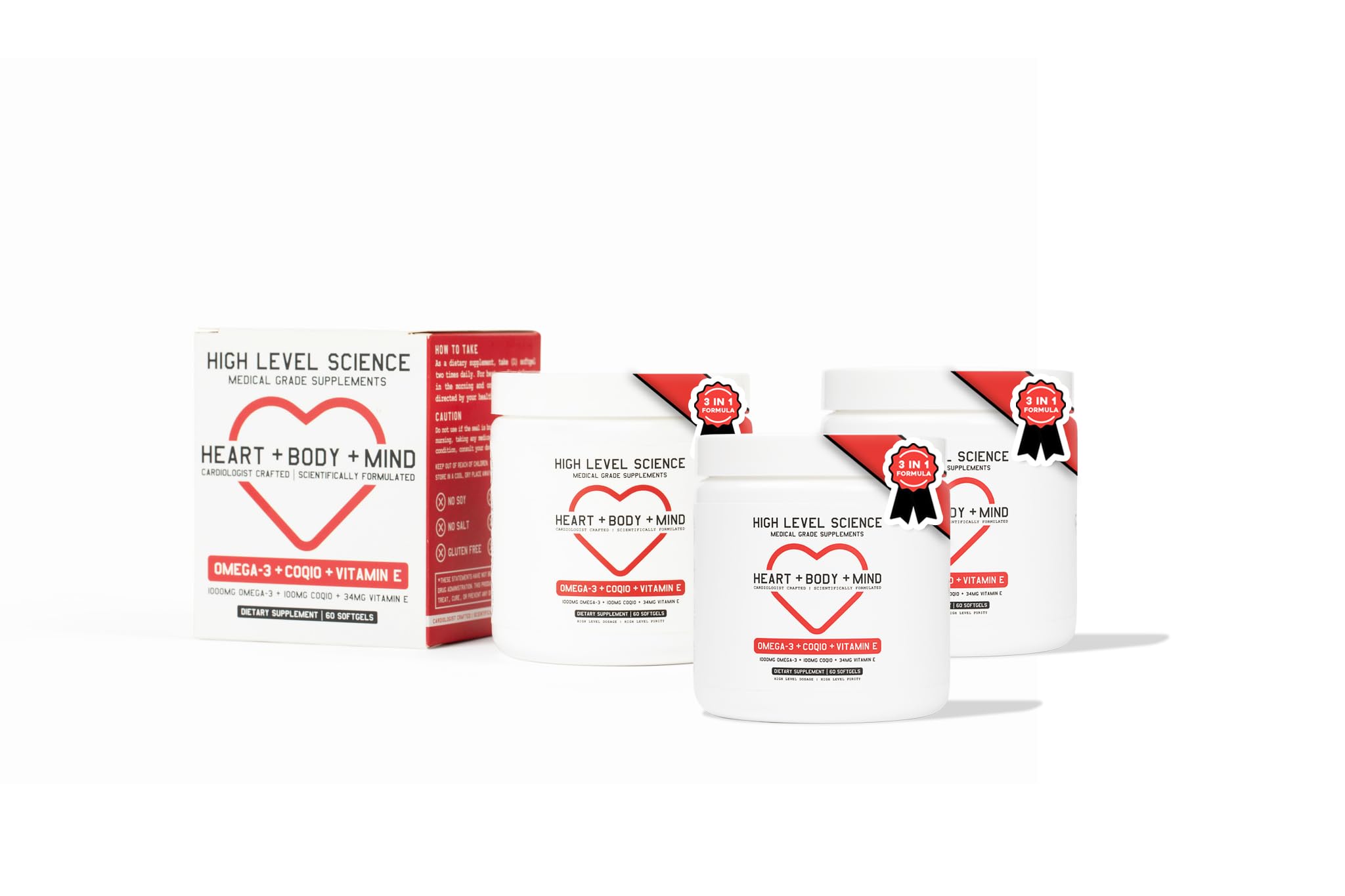 High Level Science CoQ10 Omega-3 softgels bottle supports heart-friendly daily wellness.