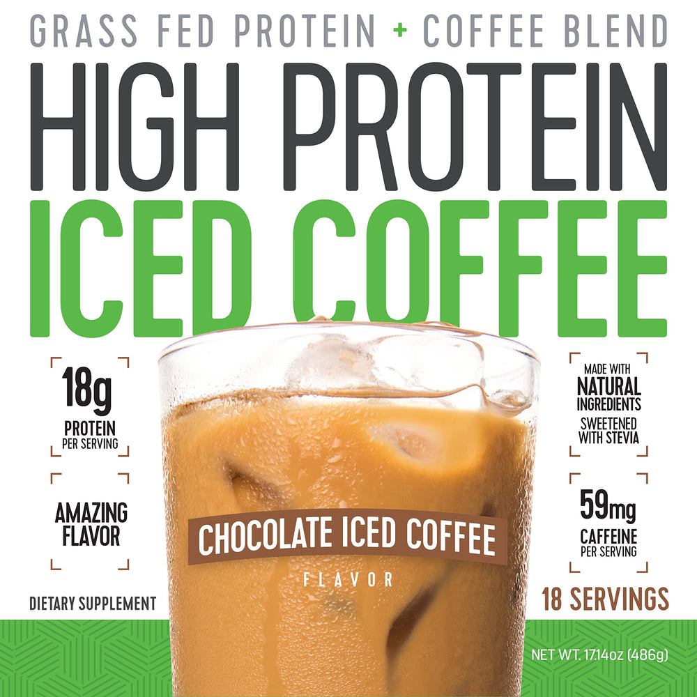 Chilled glass of High Protein Iced Coffee chocolate