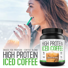 Creamy pour of High Protein Iced Coffee chocolate beverage