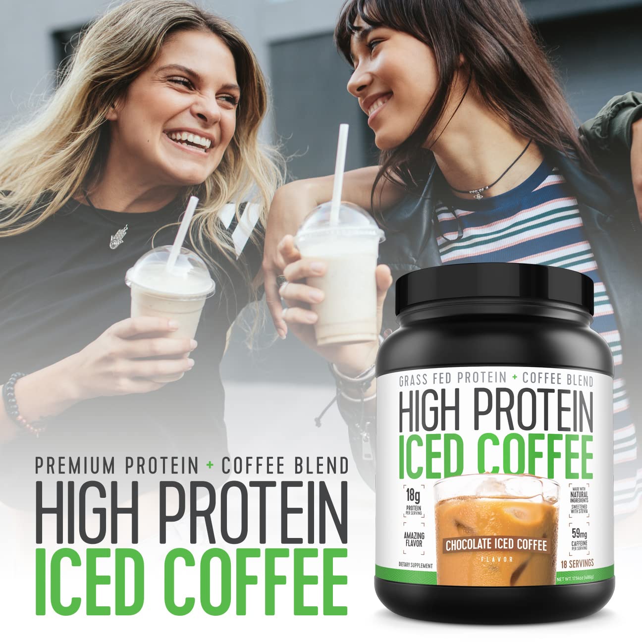 Ingredients panel of High Protein Iced Coffee highlighting stevia and gluten-free