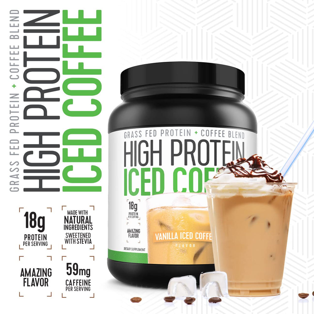 High Protein Iced Coffee Vanilla Latte box showing 18 servings for keto-friendly routine