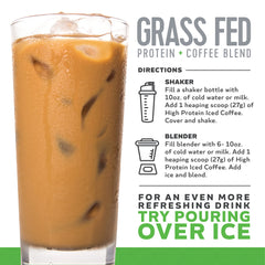 Pouring High Protein Iced Coffee Vanilla Latte with almond milk for texture