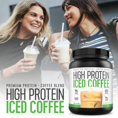 Vanilla Latte flavor cup of High Protein Iced Coffee ready to sip