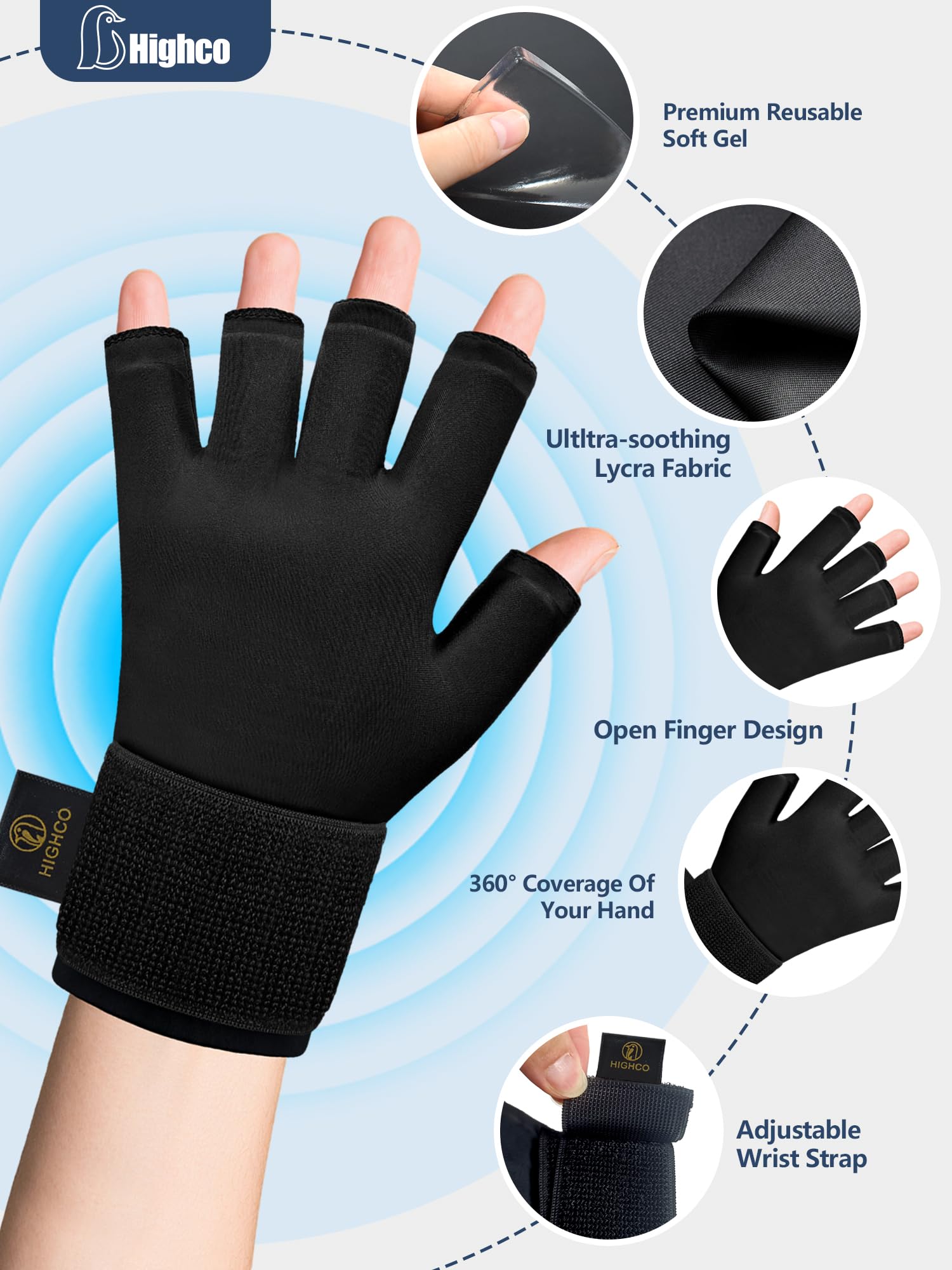 Highco Ice Gloves premium-gel-core conforms to hand contours