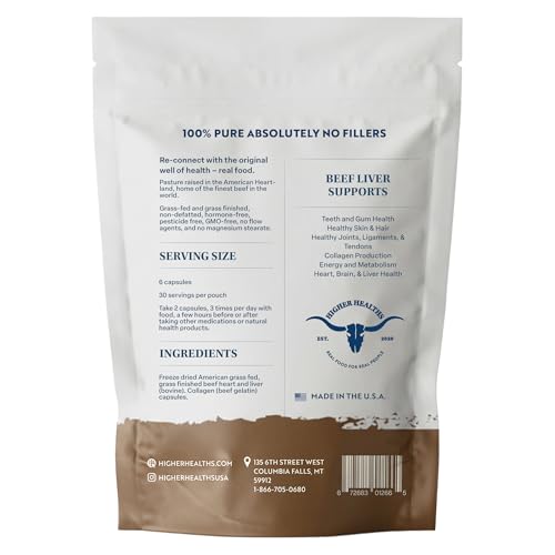 Higher Healths beef liver capsules packaging front view for easy daily use.