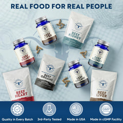 Higher Healths beef organs bottle on shelf emphasizing clean ingredients