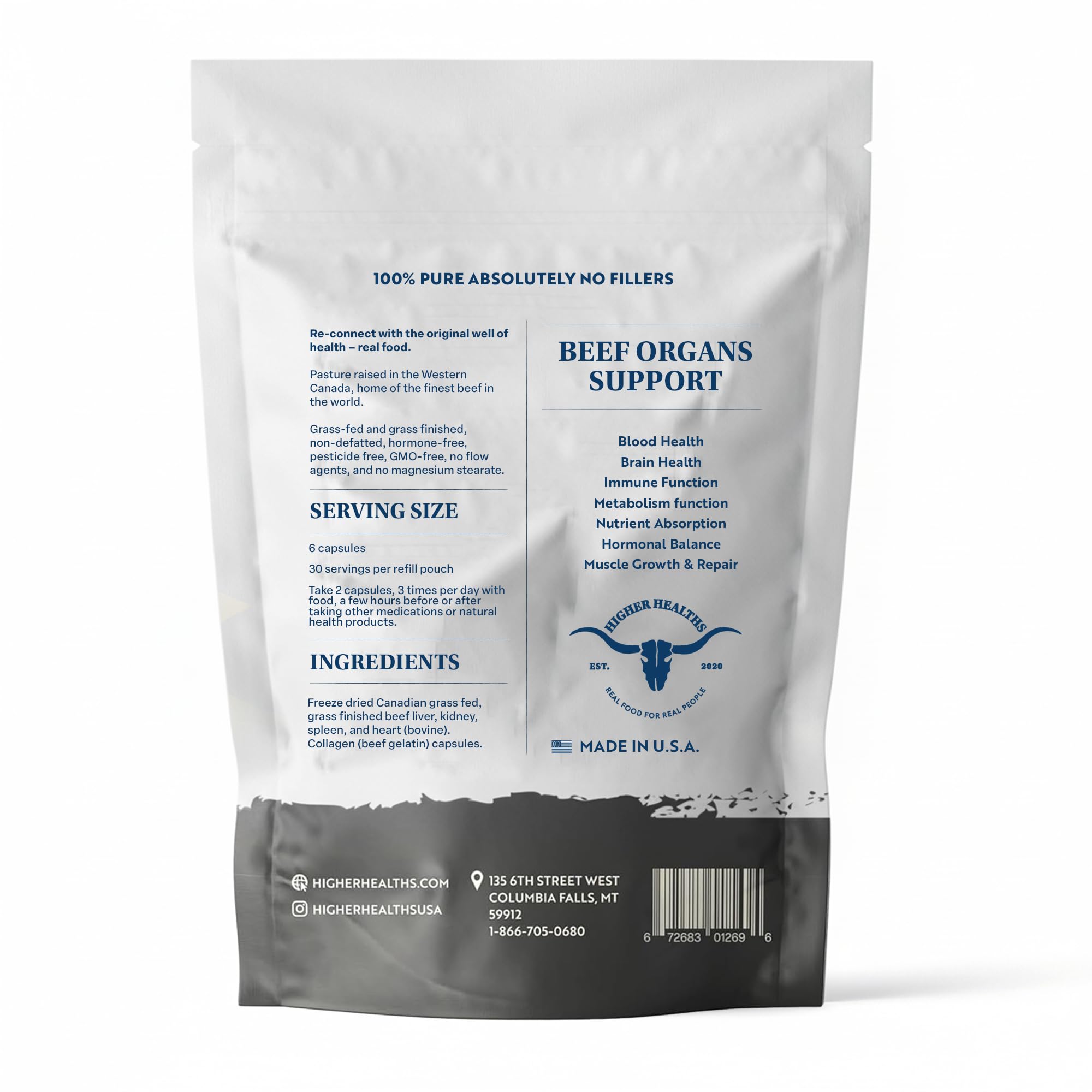Higher Healths beef organs liver capsules close-up highlighting nutrient density