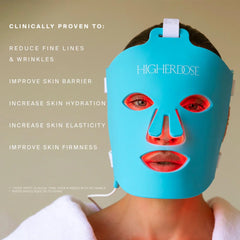HigherDOSE face mask wearer in yoga demonstrating wireless wellness use.