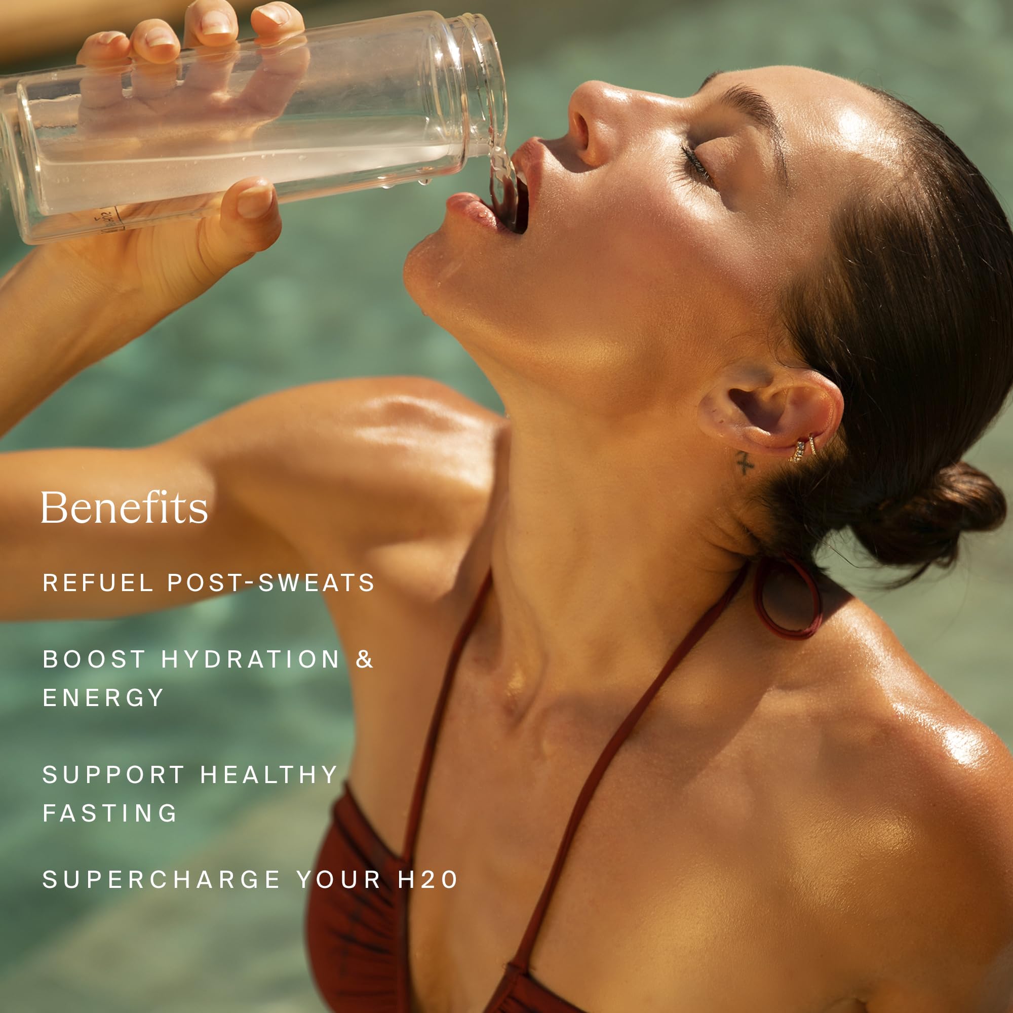 HigherDOSE HIGH-DRATION powder packet being mixed for on-the-go hydration