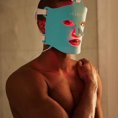 HigherDOSE red-light mask near-infrared detail for deep-penetrating light.