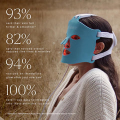 HigherDOSE red-light therapy mask in use for daily skin refresh.