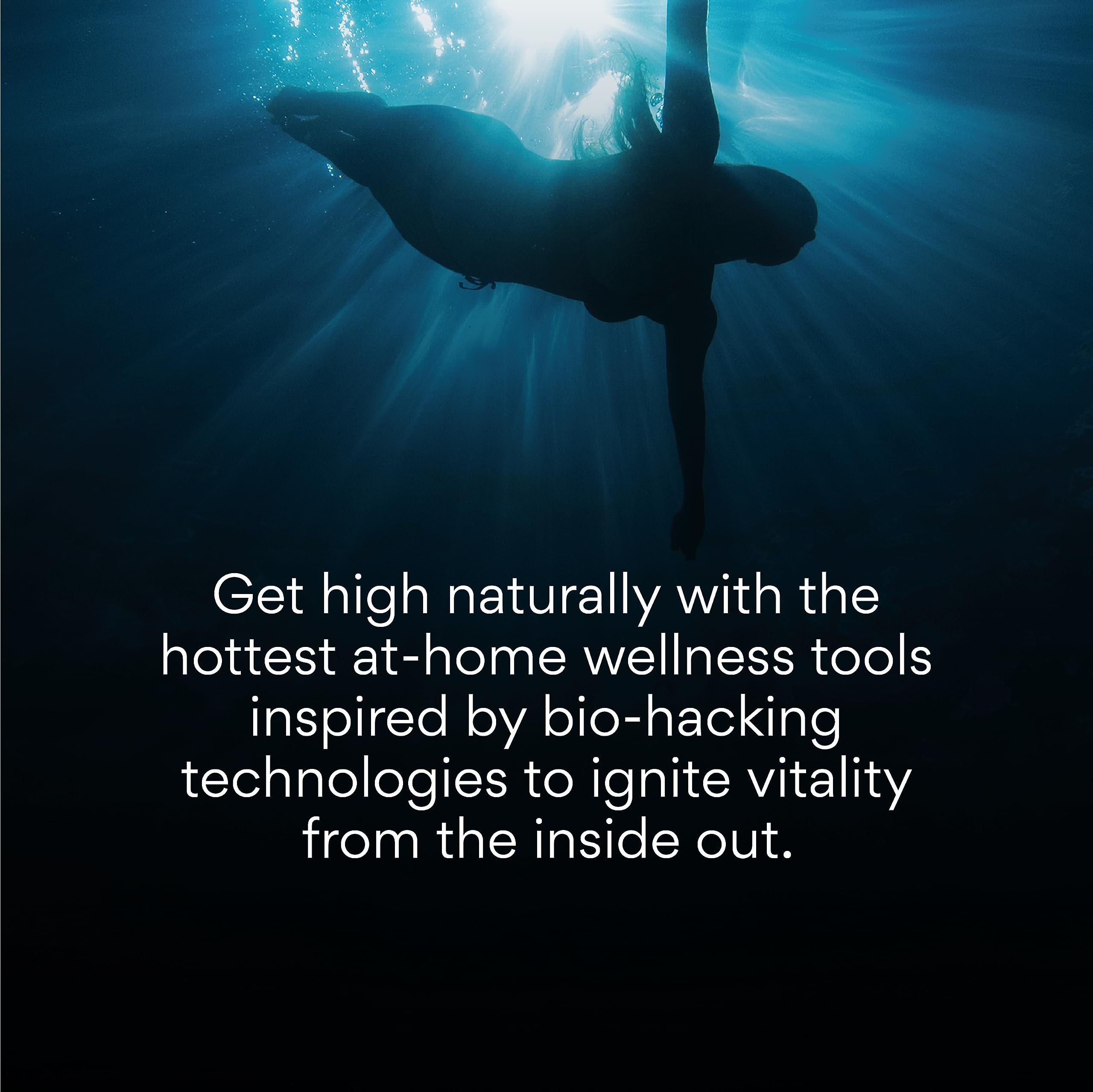 HigherDOSE relaxed-user mood-balance scene implies gentle support for daily stress.
