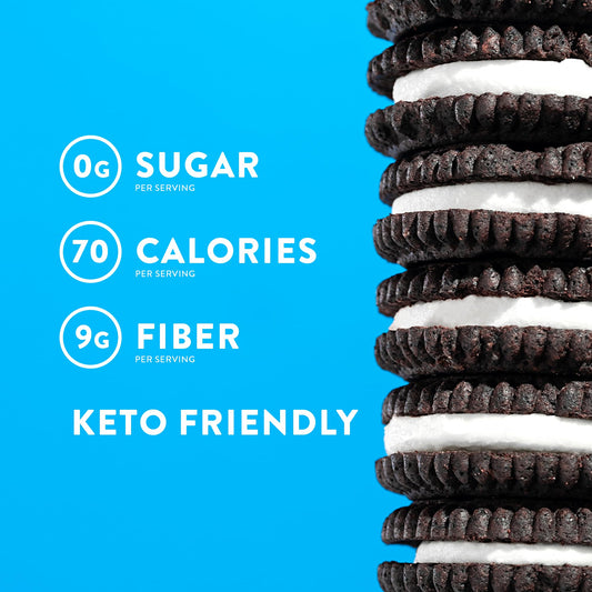 HighKey Keto Sandwich Cookies chocolate cream close-up, rich cocoa flavor.