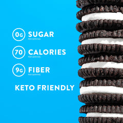 HighKey Keto Sandwich Cookies chocolate cream close-up, rich cocoa flavor.