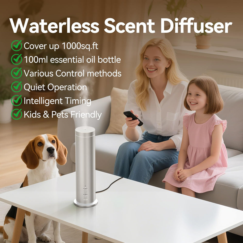 Hijoc oil diffuser remote control enables precise fragrance timing.