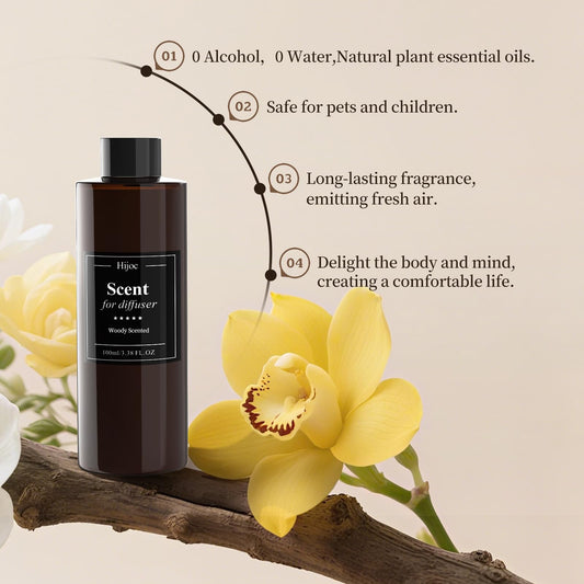 Hijoc Woody Scent compatible with multiple diffusers for effortless refills.