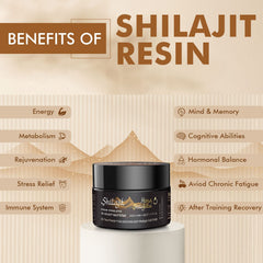 Hima Shilajatu amber glass jar label highlights authentic Himalayan origin.