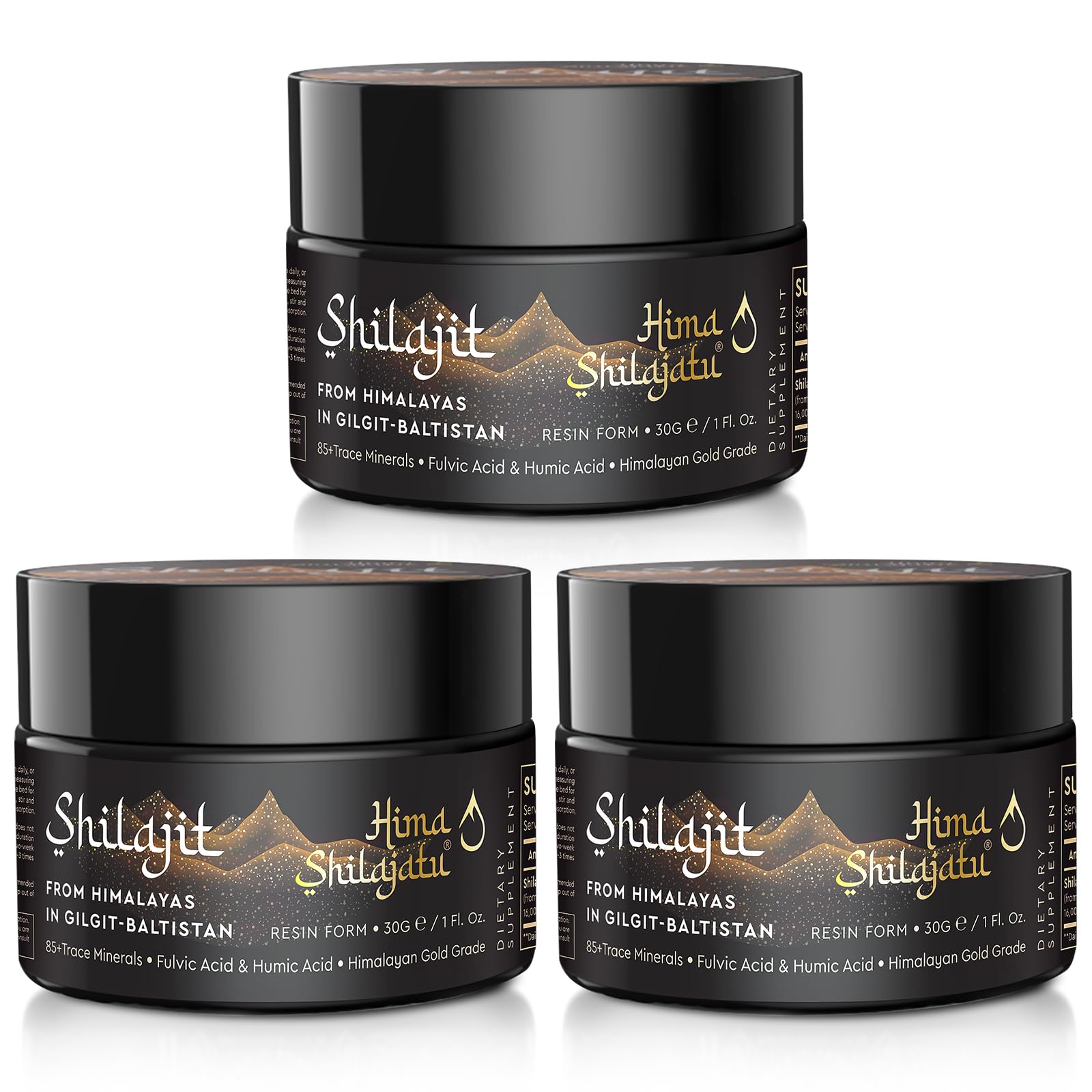 Hima Shilajatu gold-grade resin bottle close-up shows premium purity and minerals.
