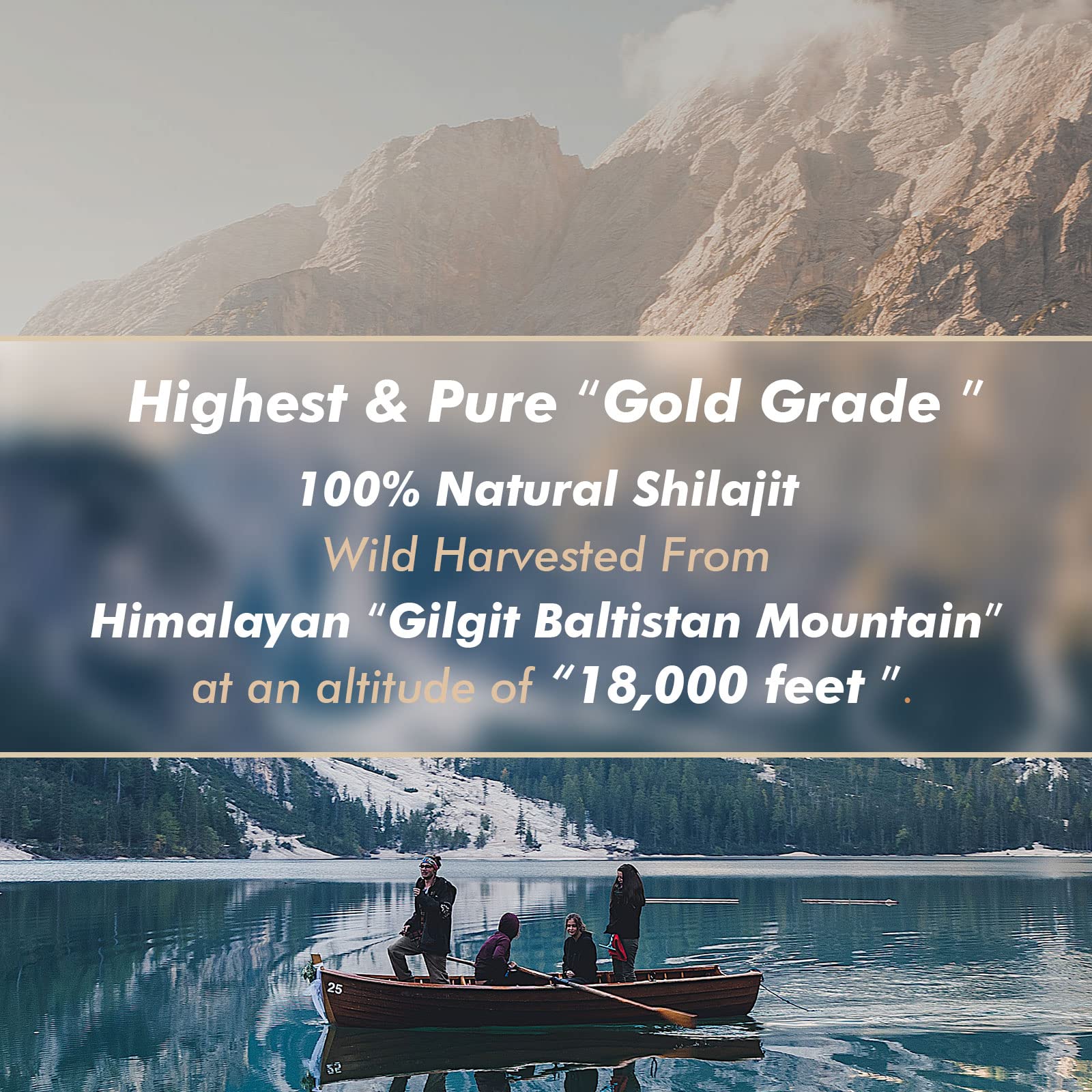 Hima Shilajatu Himalayan mountains backdrop emphasizes natural sourcing.