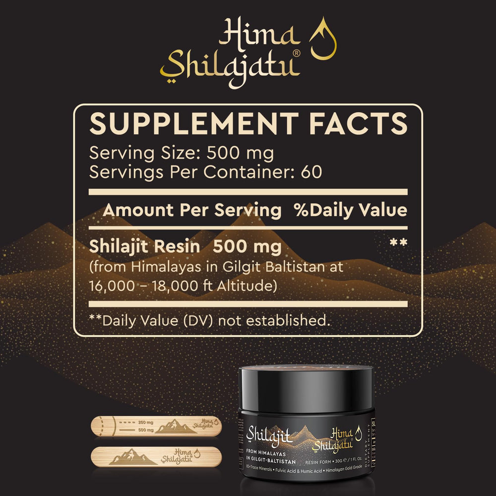 Hima Shilajatu resin on measuring spoon demonstrates precise daily dosage.