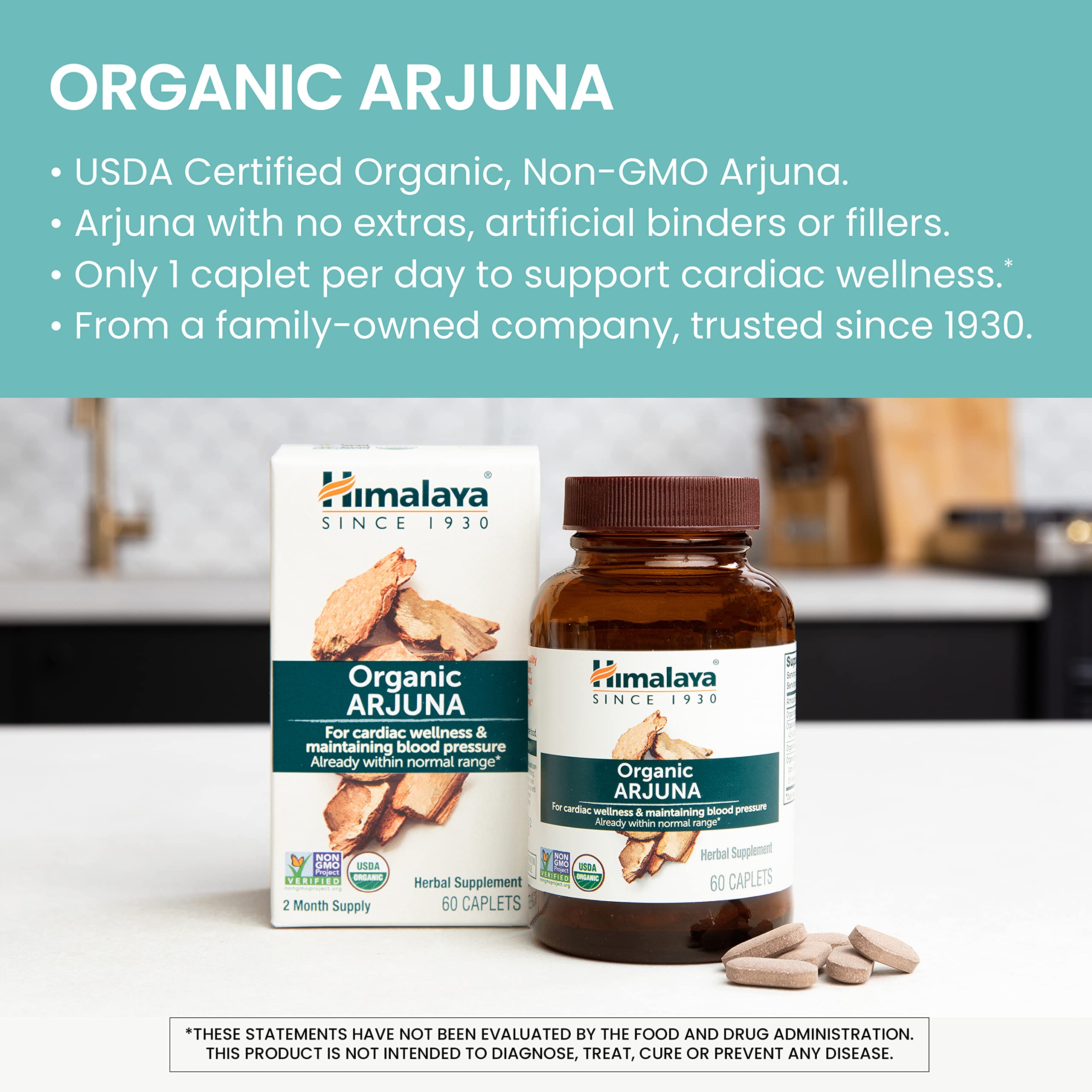 Himalaya Arjuna label close-up highlights organic, non-GMO ingredients.
