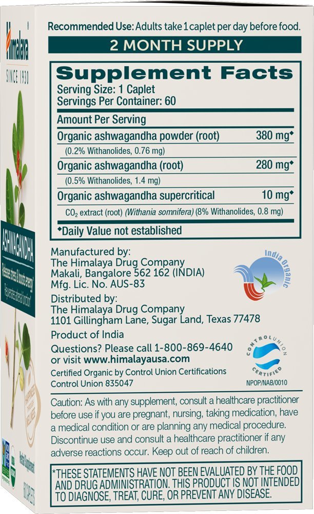 Himalaya Ashwagandha root powder jar showing root-based formula for energy and calm focus