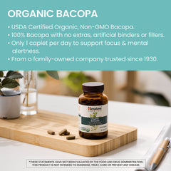 Himalaya Bacopa Monnieri organic certifications and non-GMO seal.