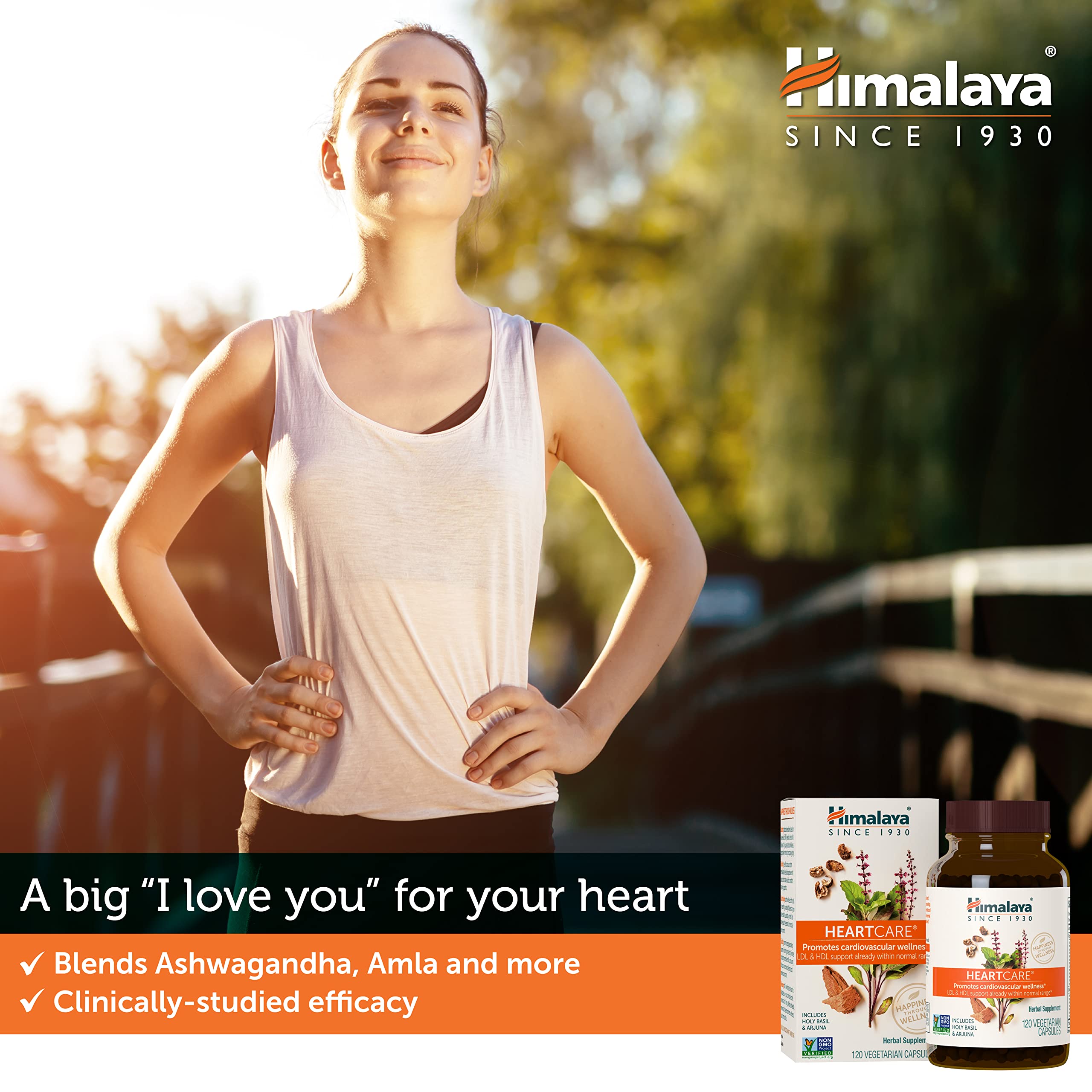 Himalaya HeartCare label on box shows Ayurvedic blend for calm and balance